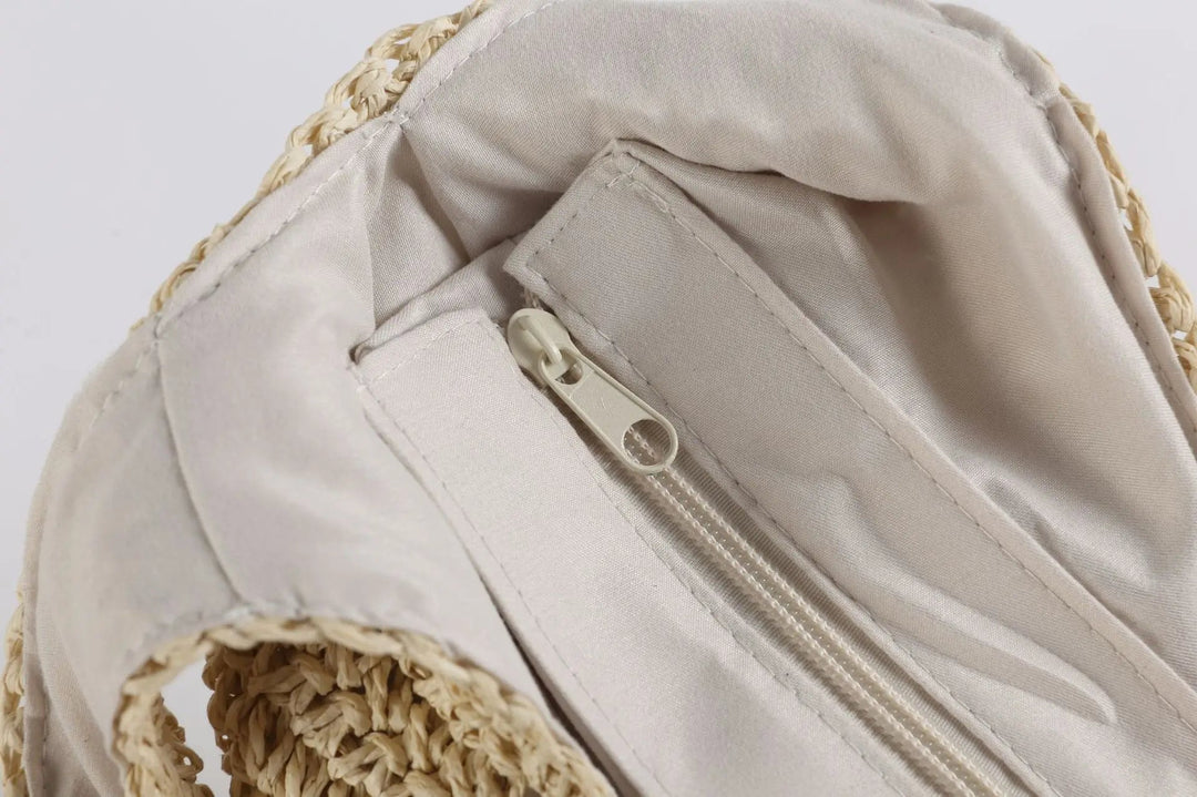 Axelväska i solkysst stil, stor toteväska i beige för dam, idealisk för soliga dagar.