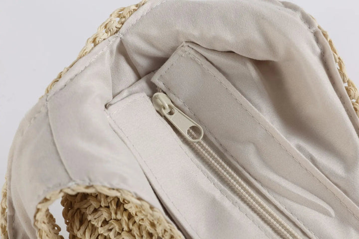 Axelväska i solkysst stil, stor toteväska i beige för dam, idealisk för soliga dagar.