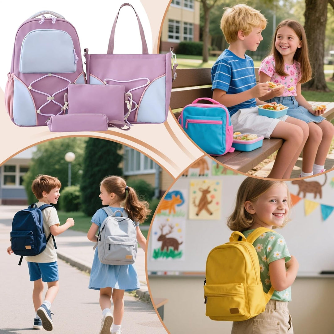 Nivora skolryggsäcksset designat för elever, lila/blå, idealiskt för skola och fritidsaktiviteter.