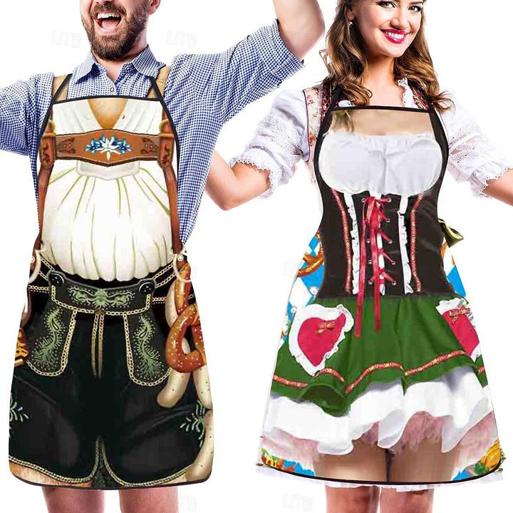 Unisex Oktoberfest förkläde i Trachtenstil med tryckt dirndl och blommor, justerbar passform