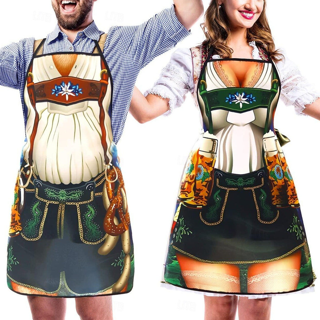 Parpresent: Två förkläden, en med dirndl & en med lederhosen; perfekt för Oktoberfest-firande