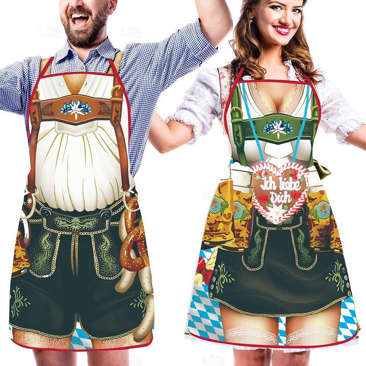 Färgglatt Oktoberfest-förkläde med tryck av tyrolerkläder, justerbart för bekväm passform
