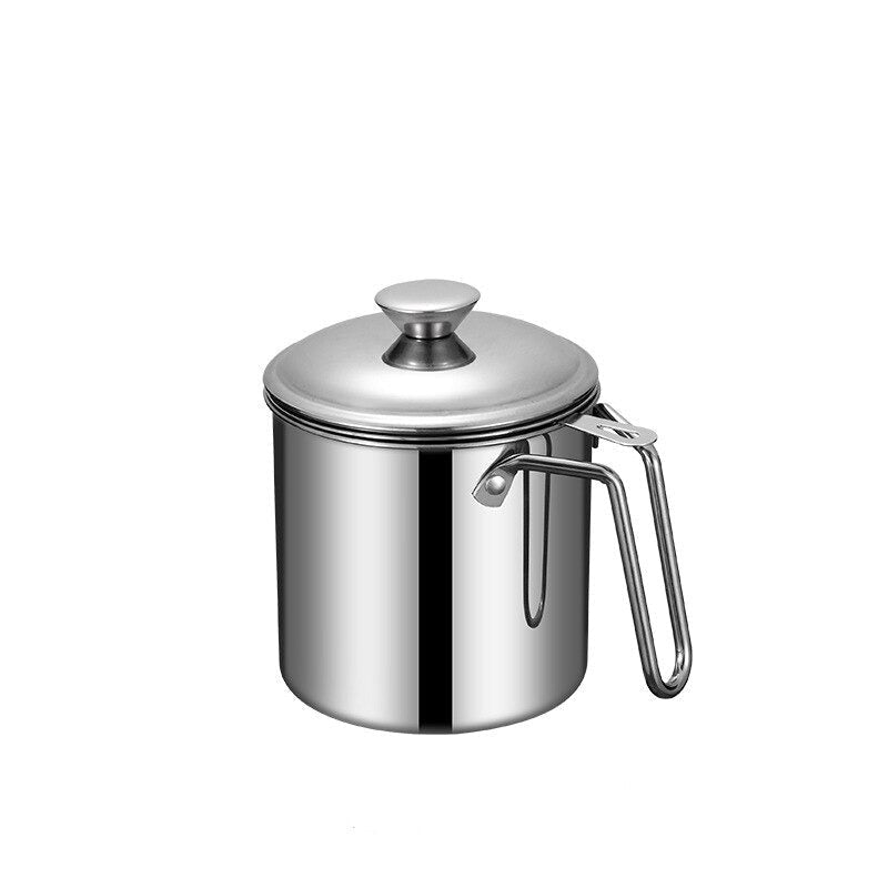 Oljefilterkanna i rostfritt stål, 1.3L, med finmaskigt filter för återanvändning av matolja.