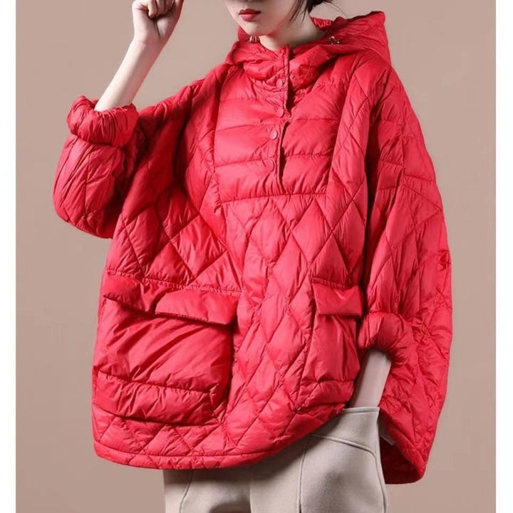 Röd plus size pulloverjacka för kvinnor, varm och bekväm huvjacka, snygg vardagsjacka i modern design.
