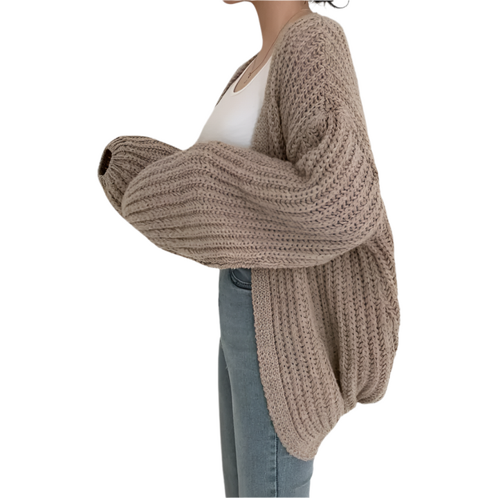 Oversized chunky stickad damcardigan, perfekt för höst- och vintermode. Varm & bekväm lager-på-lager.