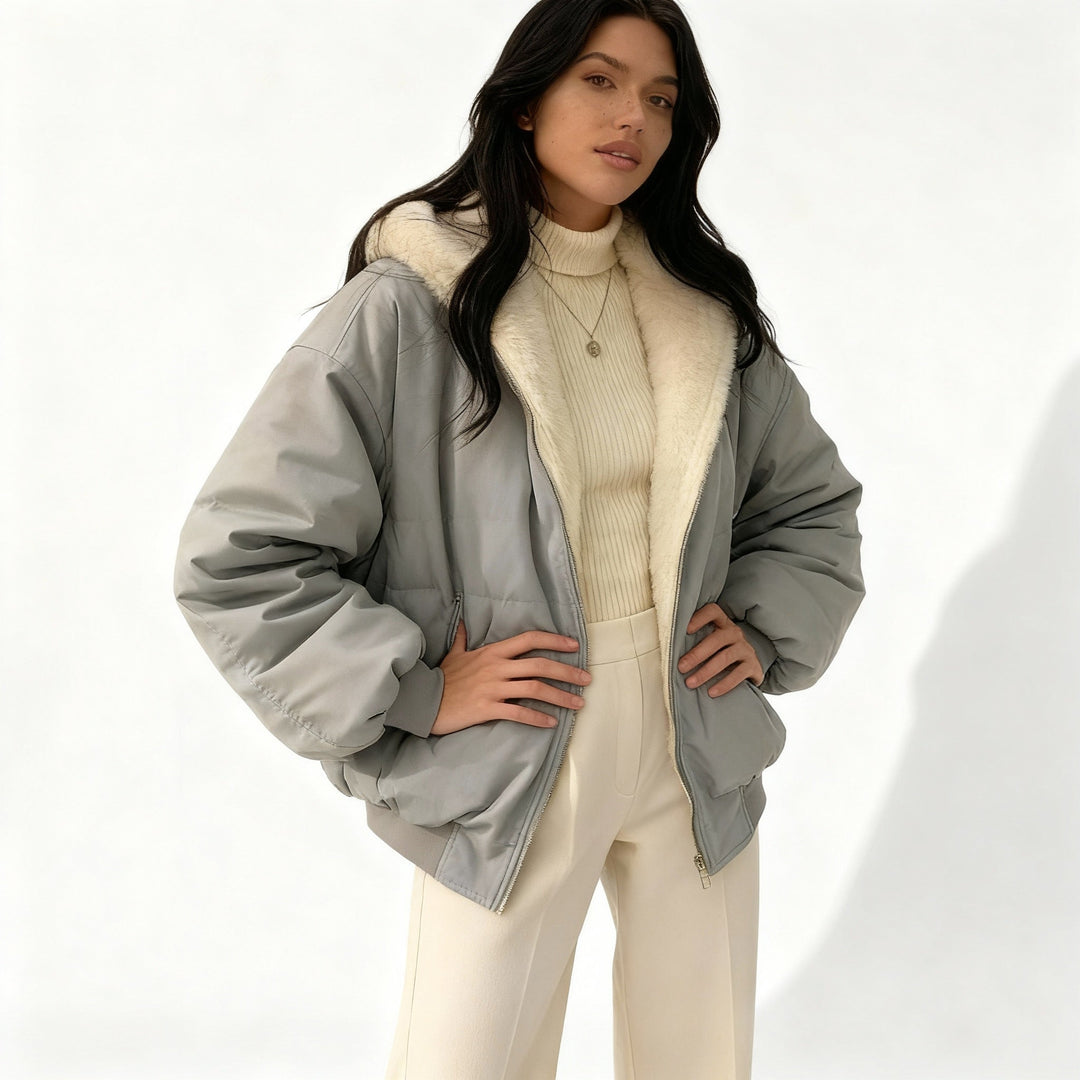 Bekväm och varm damjacka med oversized passform, ett modeval för vinterkylan. Trendiga kvinnors ytterkläder.
