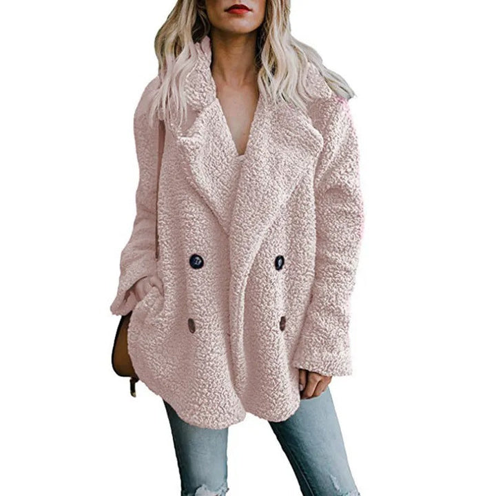 Mysig oversized damfleecejacka, fluffig. Varmt ytterplagg för kvinnor, stilrent vintermode.