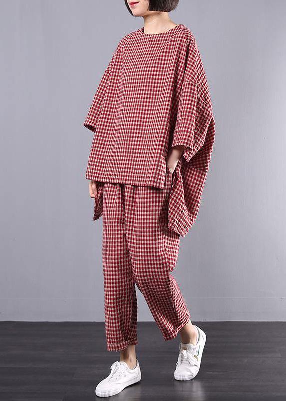 Vår/sommar plus size set: rutig dam blus och lösa byxor. Elegant och bekvämt.
