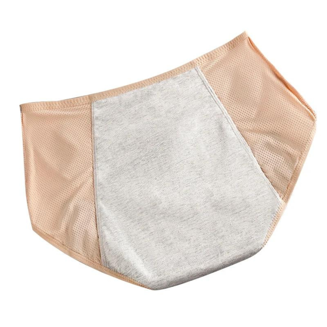 Insida av plus size menstruationstrosor med läckagesäkert absorberande lager. Bekväma mensskydd.
