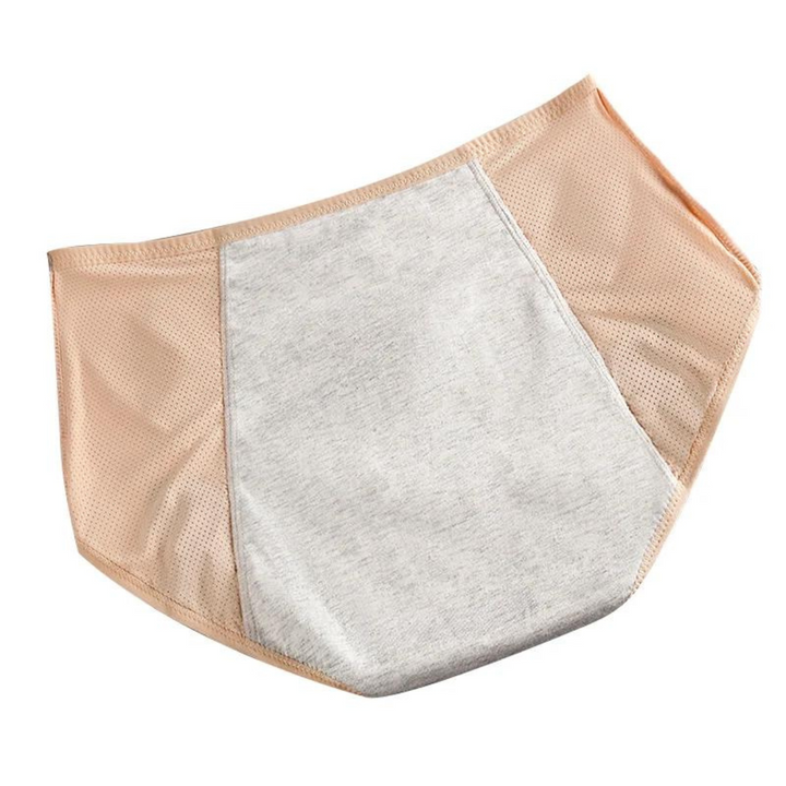 Insida av plus size menstruationstrosor med läckagesäkert absorberande lager. Bekväma mensskydd.