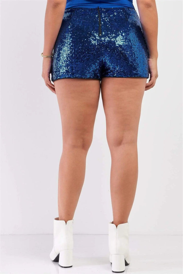 Festkläder: Damshorts med paljetter i plus size, hög midja, för nattklubbsmode och glittriga evenemang. Stora storlekar.