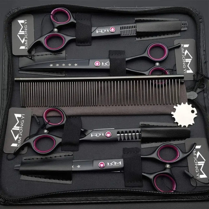 Hundtrimning & kattrimning med professionella husdjurssaxar. Perfekt groomingkit i rostfritt stål för pälsvård.