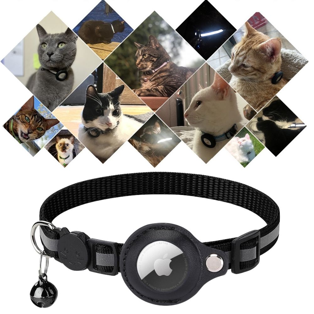 Nylon GPS-halsband för katt med reflekterande yta. Robust design för utomhuskatter och säkerhet.