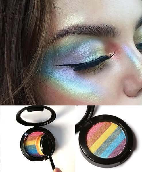 Komplett ansiktspalett med regnbågshighlighter, bronzer & rouge. För enkel glow och konturering.