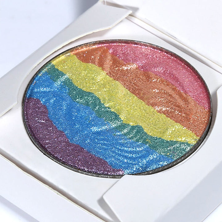 Öppen regnbågscontourpalett med mångsidig highlighter, rouge & ögonskugga. För komplett ansiktsmakeup.