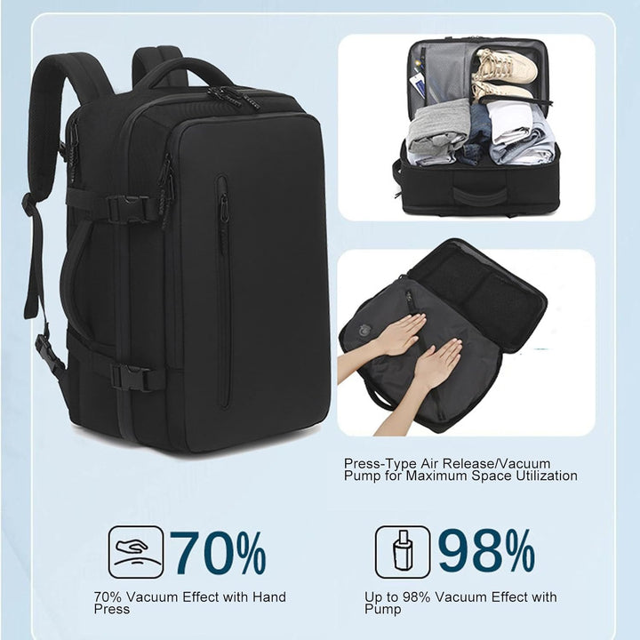 Unisex reseryggsäck: Tålig unisex ryggsäck med expanderbar funktion och vakuumkomprimering, redo för resa.