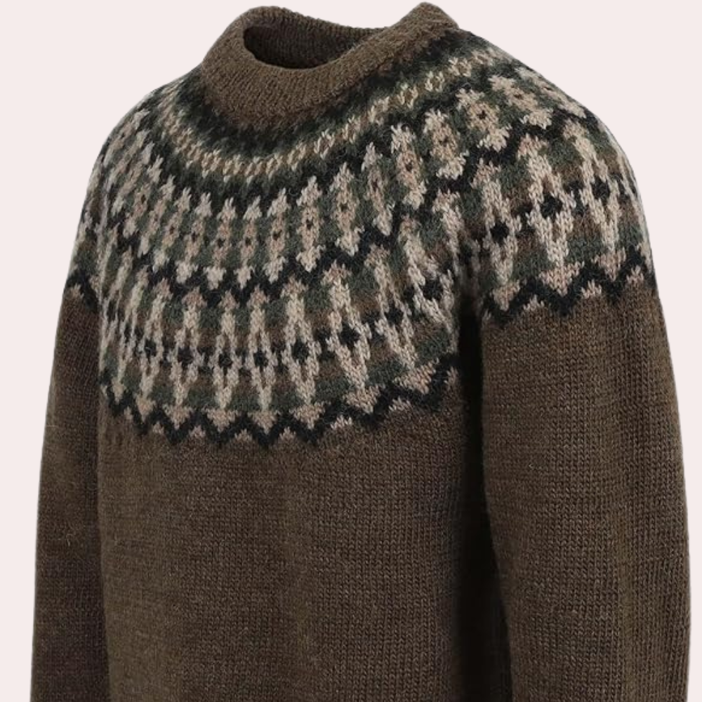 Bekväm damtröja med retrokänsla, idealisk för mysiga vardagar och vintermode. Mjuk och varm.