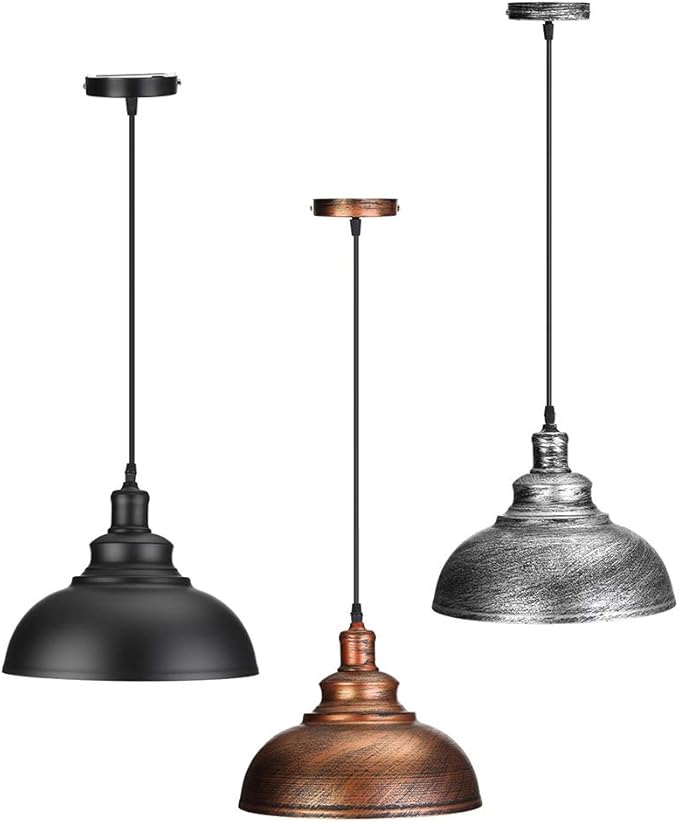 Retro industriell taklampa för loft, svart aluminium, skapar varm atmosfär i vardagsrum. LED-kompatibel.