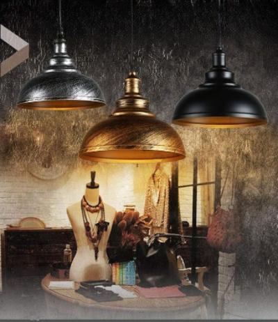 Industriell hänglampa för matsal eller vardagsrum, svart aluminium med vintage känsla, LED-redo.