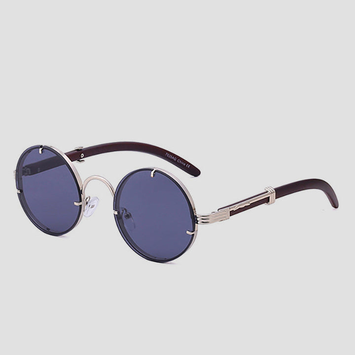 Guldfärgade runda retro solglasögon båglösa, unisex med fullständigt UV400-skydd.