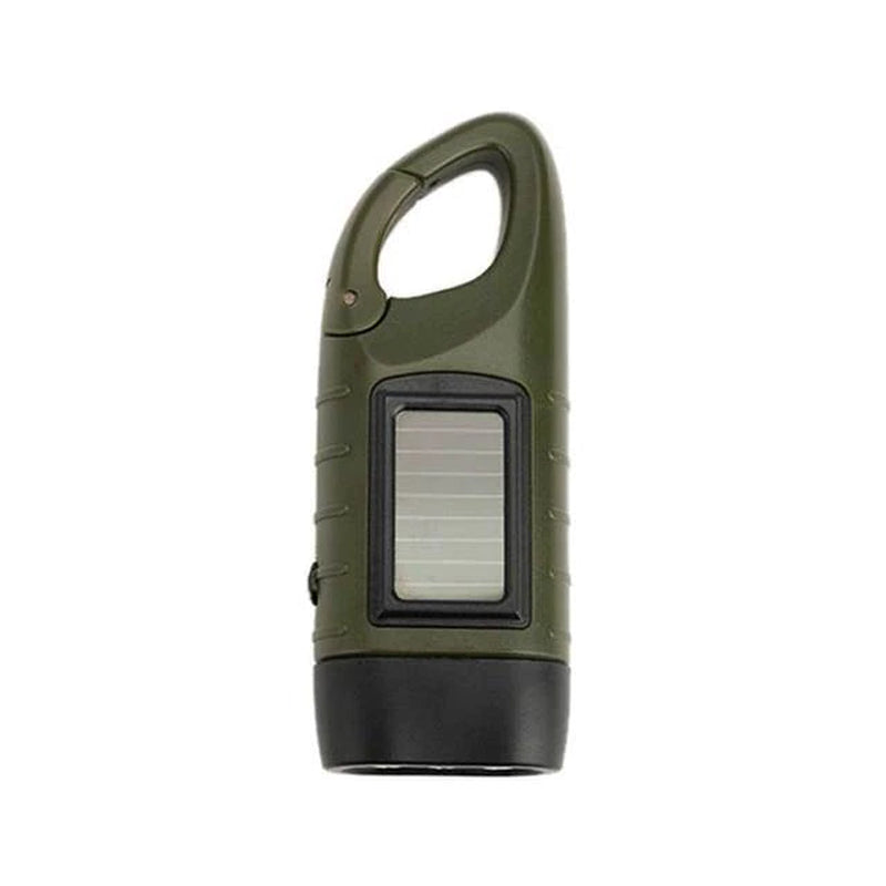 Nödficklampa med LED, handvev och solceller. En vattentät överlevnadsprodukt för alla miljöer.
