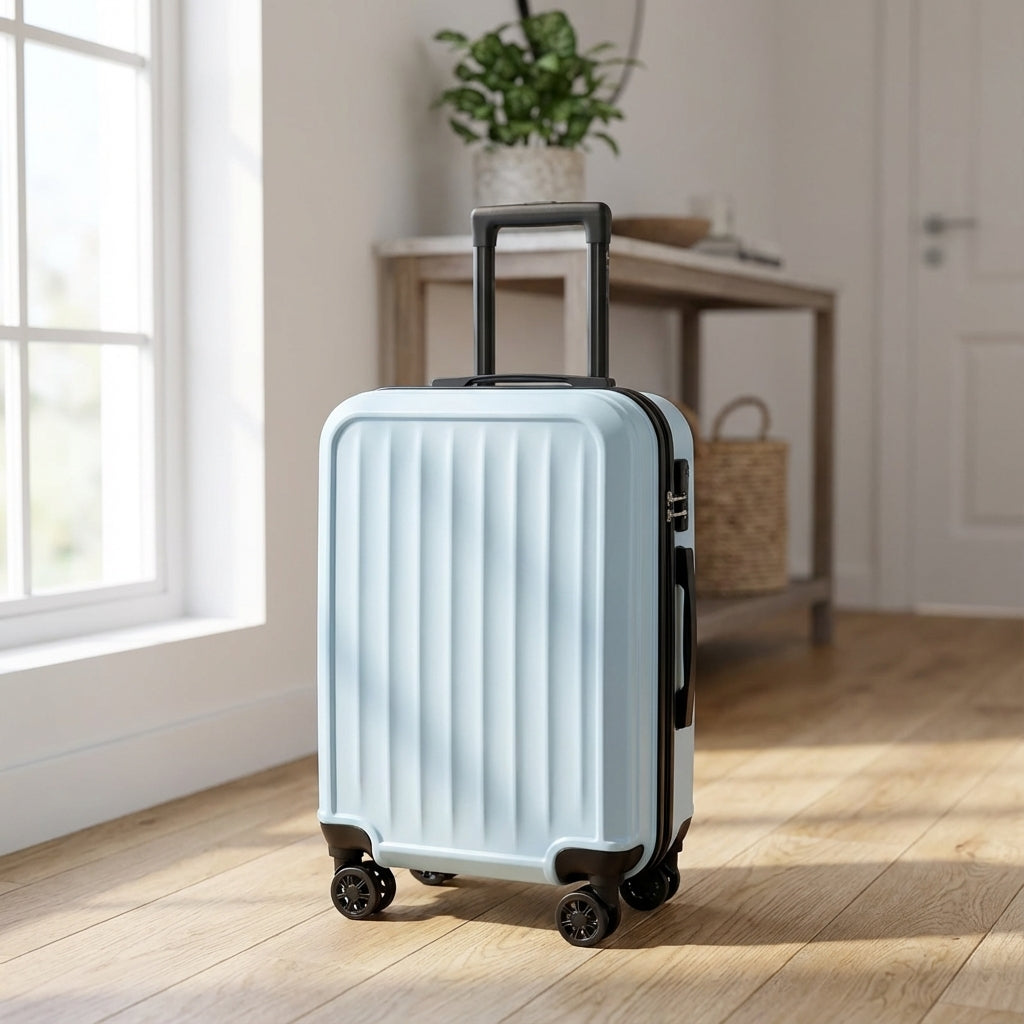 Robust räfflad Traveon resväska i hårdplast med 360-hjul. Perfekt för säker transport av bagage.