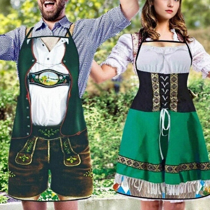 Oktoberfest förkläde med realistiskt 3D-tryck av lederhosen, perfekt för temafester