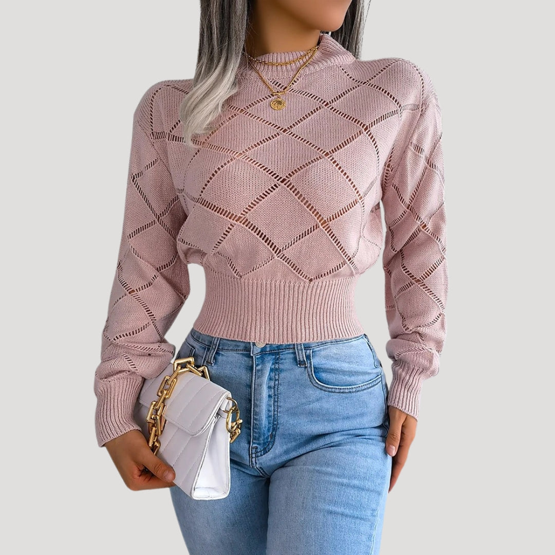 Brun croppad pullover med hög hals. Bekväm och trendig damtröja för en modern vardagslook.