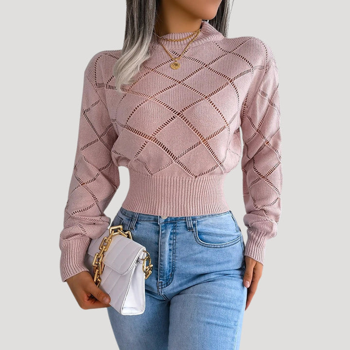 Brun croppad pullover med hög hals. Bekväm och trendig damtröja för en modern vardagslook.