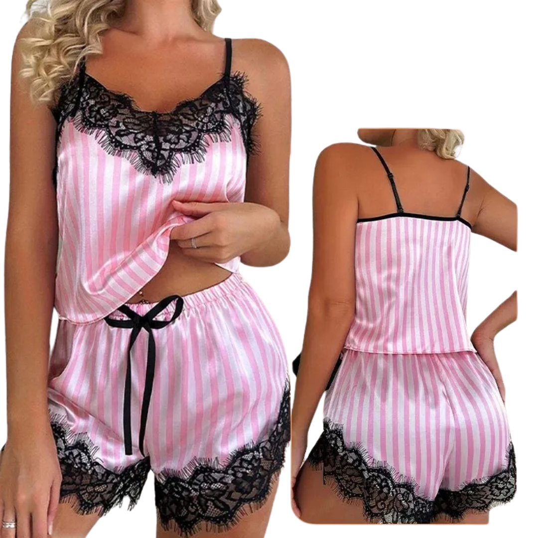 Lyxigt ärmlöst pyjamasset i rosa, en perfekt presentidé för kvinnor som älskar bekväma nattkläder.