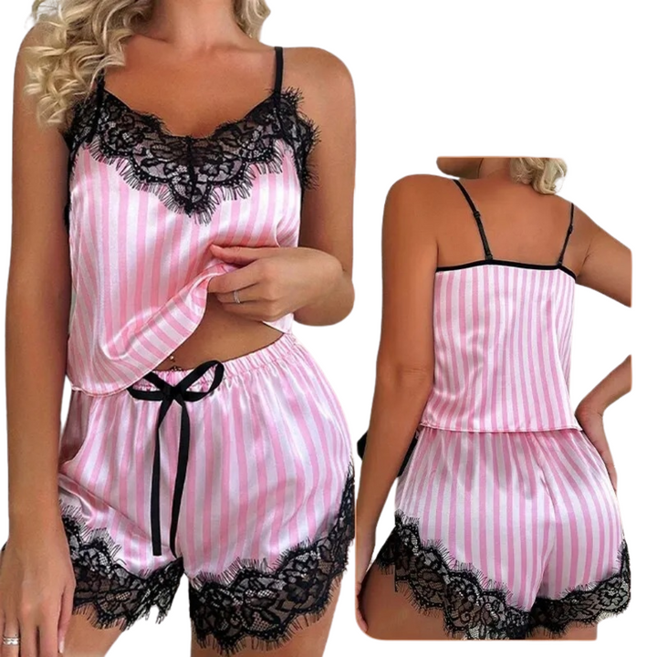 Lyxigt ärmlöst pyjamasset i rosa, en perfekt presentidé för kvinnor som älskar bekväma nattkläder.