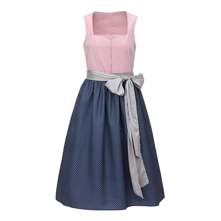 Elegant rosa dirndl livstycke med detaljerade broderier, perfekt för Oktoberfest eller temafest.