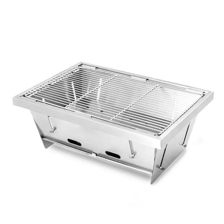 Rostfri hopfällbar bärbar grill för enkel utomhusmatlagning, camping och picknick.