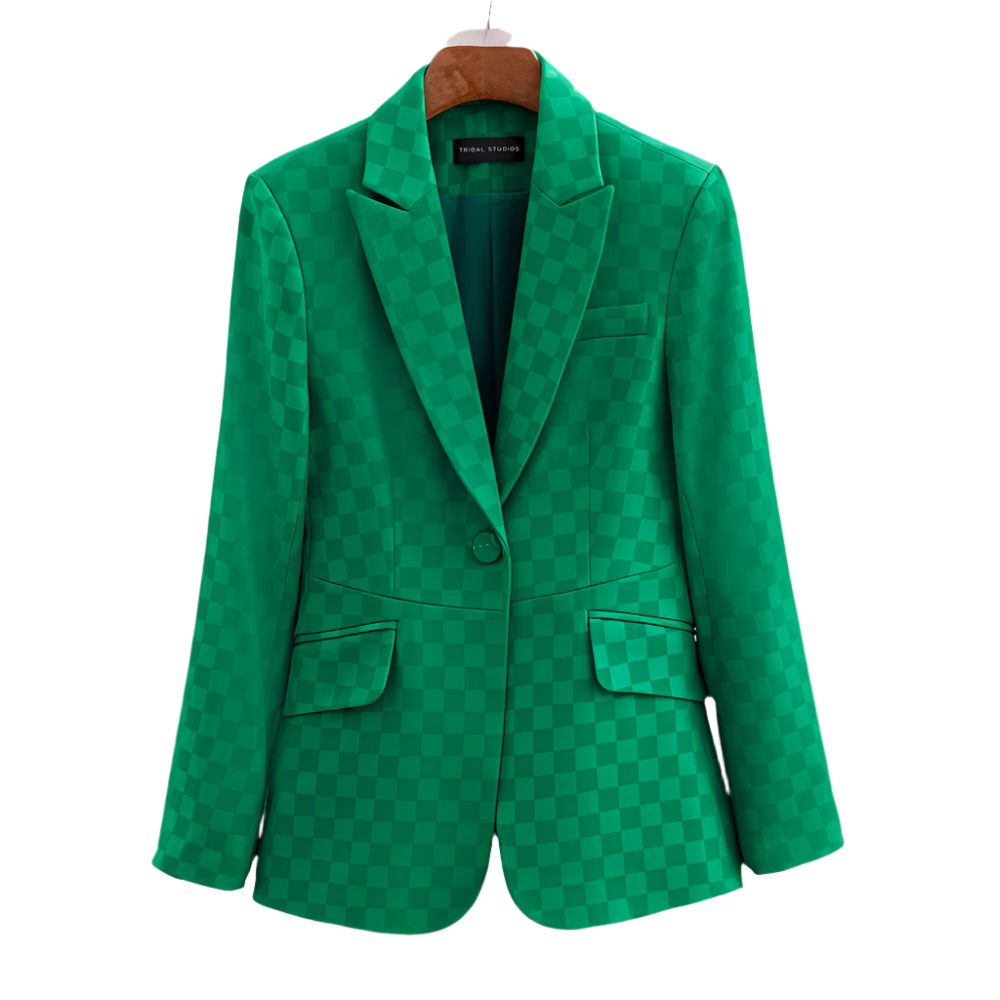 Rutig damkavaj i slim fit för en modern och elegant look. Perfekt som kontorskavaj eller festplagg.