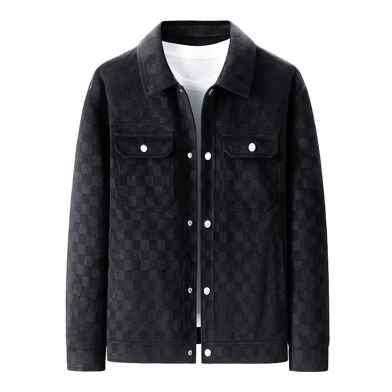 Elegant herrjacka i rutigt mönster med knappstängning, en tidlös casual jacka för moderna män.