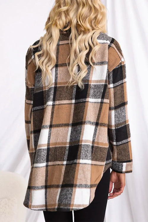 Trendig rutig jacka för kvinnor, en stilig shacket-kappa perfekt för höstmode och casual vardagsstil, med fickor.