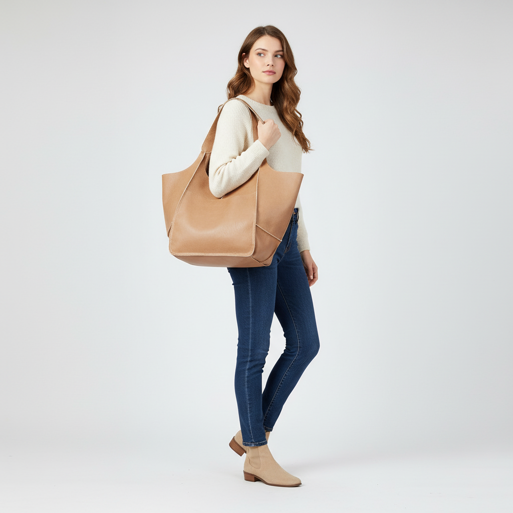 Elegant handväska i högkvalitativt veganläder, en stilren modeaccessoar för kvinnor.