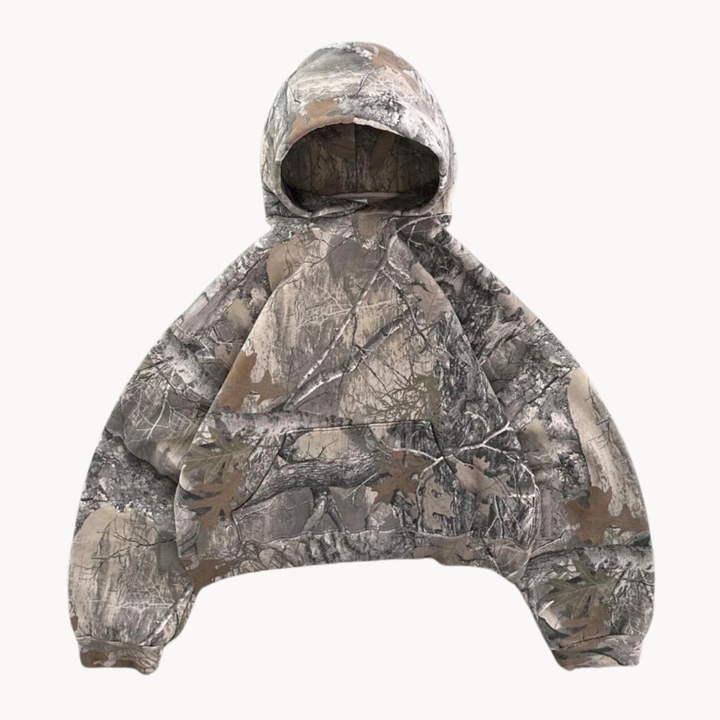Rymlig kamouflage hoodie för herr, perfekt för avslappnad vardagsstil och maximal komfort.