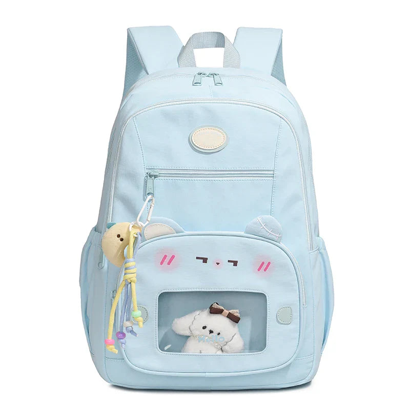 Modern preppy skolryggsäck med anpassningsbart fönster, färggrann och rymlig laptopryggsäck för skola.