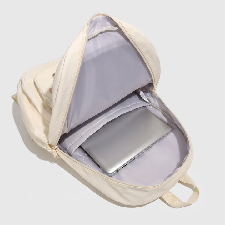 Rymlig unisex skolryggsäck i preppy stil, dagryggsäck med stort huvudfack och anpassningsbart fönster.