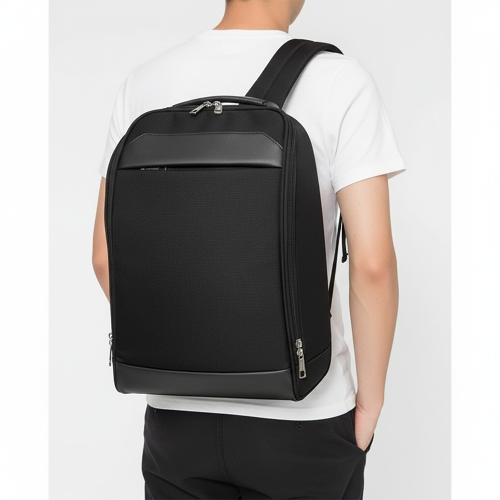 Modern säkerhetsryggsäck med inbyggt lås för laptop. Idealisk för arbete, resor och daglig användning.