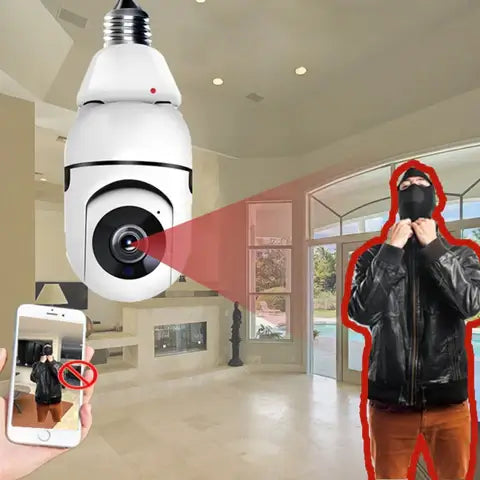 Hemsäkerhetskamera E27. Trådlös övervakning med 360° panorama och enkel montering.