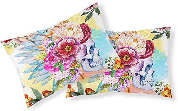 Kvalitetssängset Blommig Dödskalle. Slitstarkt påslakan i polyester med unika blom- och dödskallemönster.
