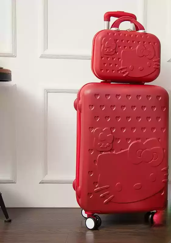 Söt kattresväska för barn, robust handbagage med smidiga spinnerhjul. Perfekt för unga resenärer.