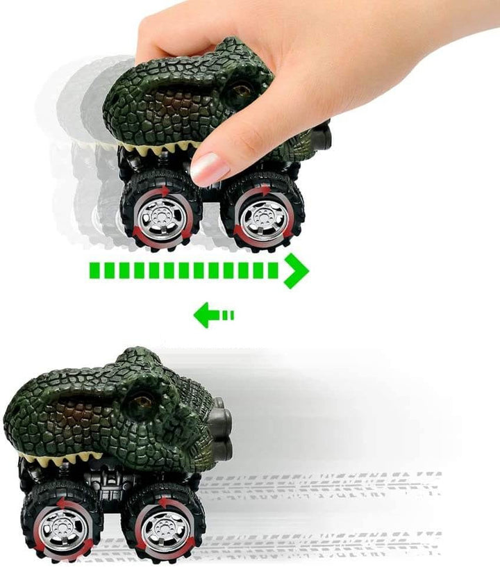 Närbild på hjulen och fjädringen hos en Velociraptor dragbil, visar hållbarhet för aktiv lek.