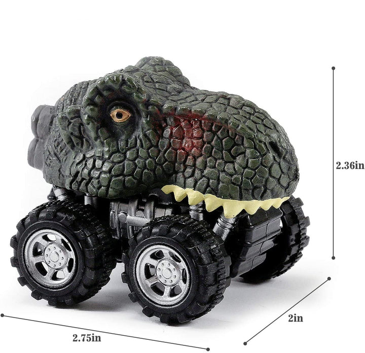 Färgglada rader av dragbilar dinosaurier på en ljus bakgrund, lyfter fram lekfullheten i produkten.