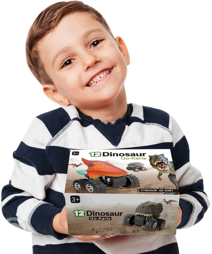 En översiktsbild av sex dinosaurie minibilar, redo att ge timmar av underhållning och pedagogisk lek.