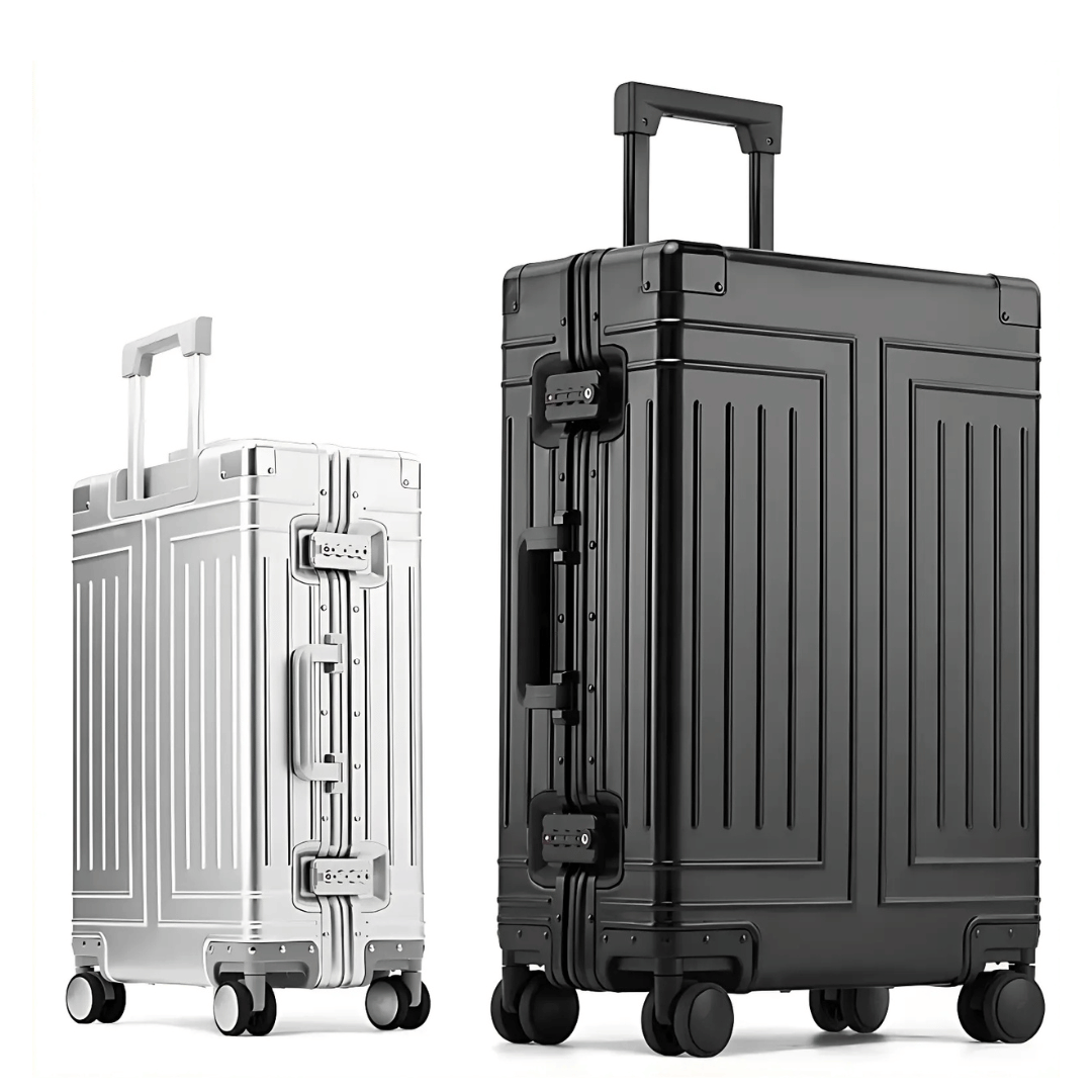 Hårdside koffert i grått med TSA-lås, perfekt som kabinväska för den moderna resenären.