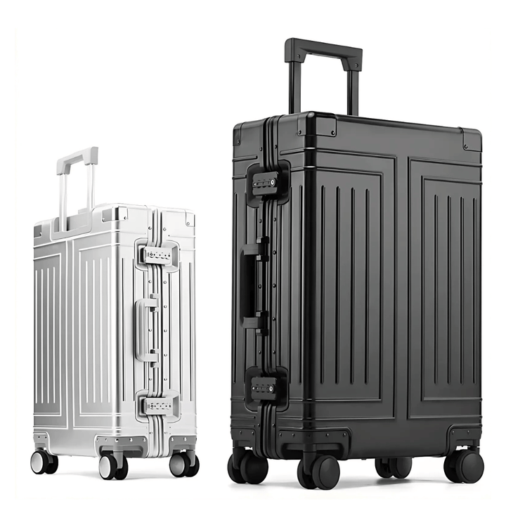 Hårdside koffert i grått med TSA-lås, perfekt som kabinväska för den moderna resenären.