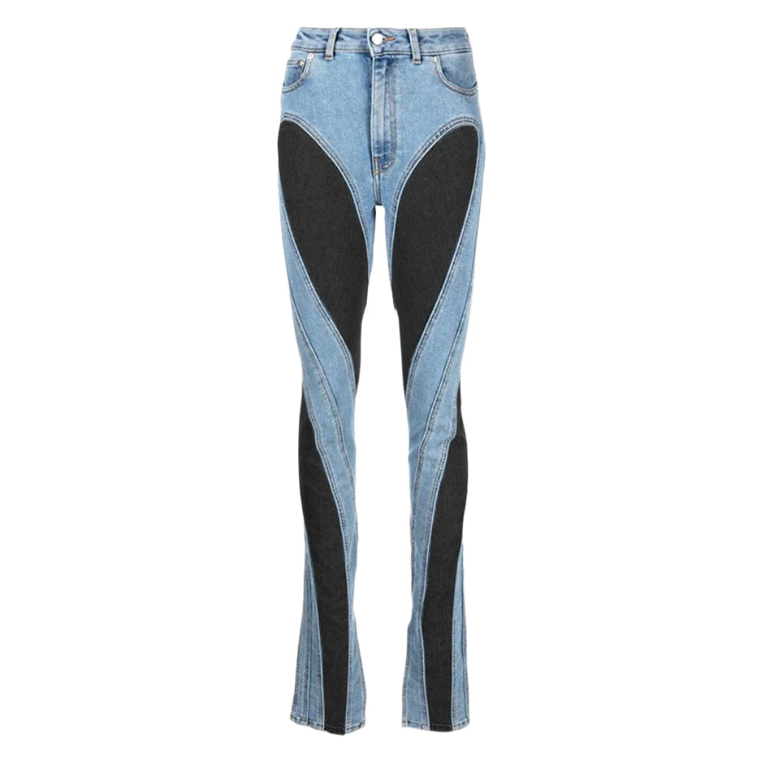 Slim fit damjeans med hög midja och färger i blått och svart, perfekt för en modern look.